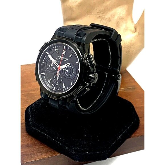 Concord Men's Watch C2 Swiss Automatic Chronograph Black Dial Rubber Ban… - Picture 2 of 12